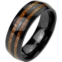 BUNGSA Fingerring Ring doppeltes Holz-Inlay schwarz aus Edelstahl Unisex (Ring, 1-tlg), Holz-Reihen mit 3D Effekt von BUNGSA