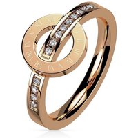 BUNGSA Fingerring Ring römischer Ziffernkreis und Kristalle roségold 2,5 mm breit aus (Ring, 1-tlg), Damen Mädchen von BUNGSA