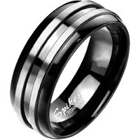 BUNGSA Fingerring Titan-Ring schwarz mit zwei silbernen Streifen Unisex (Ring, 1-tlg), Damen Herren von BUNGSA