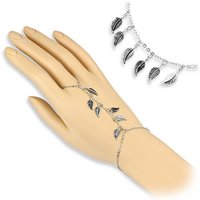 BUNGSA Fußkette und Zehenring Set Handkette Blätter Charms Silber aus Messing Damen (1-tlg), Fingerkette Damen von BUNGSA