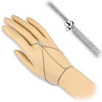 BUNGSA Fußkette und Zehenring Set Handkette Blumen Charm Silber aus Messing Damen (1-tlg), Fingerkette Damen von BUNGSA