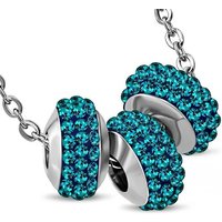 BUNGSA Ketten-Set Kette 3 blaue Kristallbeads Silber aus Edelstahl Unisex (1-tlg), Halskette Necklace von BUNGSA