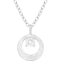 BUNGSA Ketten-Set Kette gehämmerter Anhänger mit Zirkonia aus 925 Silber Damen (1-tlg), Halskette Necklace von BUNGSA