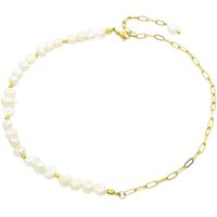 BUNGSA Ketten-Set Mixkette Perlen und ovale Glieder aus Edelstahl Unisex (1-tlg), Halskette Necklace von BUNGSA