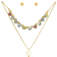 BUNGSA Ketten-Set Schmuckset Doppel-Kette Perlen und Kugel Ohrstecher Gold aus Edelstahl (1-tlg), Halskette Necklace von BUNGSA