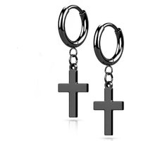 BUNGSA Ohrring-Set Creolen mit Kreuz-Anhänger schwarz aus Edelstahl für Damen (1 Paar (2 Stück), 2-tlg), Ohrschmuck Ohrringe von BUNGSA