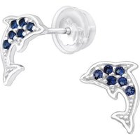 BUNGSA Ohrring-Set Ohrstecker Delfin mit blauen Kristallen aus 925 Silber Damen (1 Paar (2 Stück), 2-tlg), Ohrschmuck Ohrringe von BUNGSA
