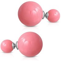 BUNGSA Ohrring-Set Ohrstecker Doppelperlen Pink aus Edelstahl Damen (1 Paar (2 Stück) von BUNGSA