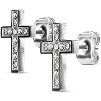 BUNGSA Ohrring-Set Ohrstecker Kreuz kristallbesetzt Silber aus Edelstahl Damen (1 Paar (2 Stück), 2-tlg), Ohrschmuck Ohrringe von BUNGSA