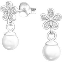 BUNGSA Ohrring-Set Ohrstecker Perle & Kristallblüte aus 925 Silber Damen (1 Paar (2 Stück), 2-tlg), Ohrschmuck Ohrringe von BUNGSA