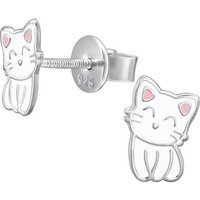 BUNGSA Ohrring-Set Ohrstecker weiße Katze aus 925 Silber Kinder (1 Paar (2 Stück), 2-tlg), Ohrschmuck Ohrringe von BUNGSA