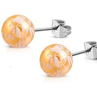 BUNGSA Ohrstecker-Set Ohrstecker Perle mit Blumendruck Silber aus Edelstahl Damen (1 Paar (2 Stück), 2-tlg), Ohrschmuck Ohrringe von BUNGSA