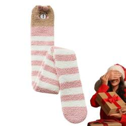 Oberschenkelhohe Fuzzy-Socken, Flauschige Kniestrümpfe,Süße Tier-Korallen-Fleece-gestreifte oberschenkelhohe Stiefelsocken | Beinwärmer-Socken für Damen für die Winter-Weihnachtsfeier Buniq von BUNIQ