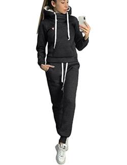 BUOYDM Damen Trainingsanzug Set Hoodies Sweatshirt und Hose Jogging Sportswear B-Schwarz XXL von BUOYDM