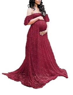 BuoyDM Damen-Kleid in der Schwangerschaft für Schwangere Kostüm Foto Shoot Kleid Elegant für Strand Hochzeit Cocktails Abend (M, rot) von BUOYDM