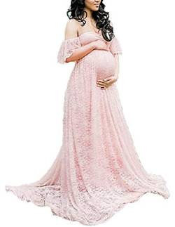 BuoyDM Damen-Kleid in der Schwangerschaft für Schwangere Kostüm Foto Shoot Kleid Elegant für Strand Hochzeit Cocktails Abend (XXL, Rosa) von BUOYDM