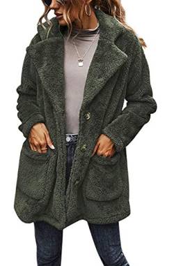 BuoyDM Damen-Mantel, Cardigan, lange Ärmel, Streetwear, lässig, warm, Plüsch, Winteroberteile Gr. Medium, grün von BUOYDM
