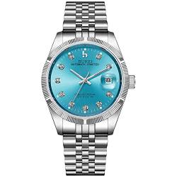 BUREI 38mm Automatik Uhr Herren Luxus Diamant Armbanduhr für Männer Mit Saphirglas Datumskalender von BUREI