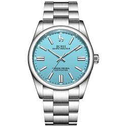 BUREI Armbanduhr Herren Luxus Silber Uhren Herren Analog Quarz mit Edelstahlarmband Mode Designer Business Uhr für Herren 42MM Blau Dial von BUREI