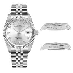 BUREI Herren Custom Uhren Personalisiertes Luxus -automatik -Armbanduhrgesschenk, Kalenderdatum Display Mit Saphirkristall -Strass -markern(Silber) von BUREI