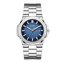 BUREI Herren Uhren Mode Analoge Quarz Date Uhren Business wasserdichte Armbanduhr mit Edelstahlarmband Vatertagsgeschenk für Papa von BUREI