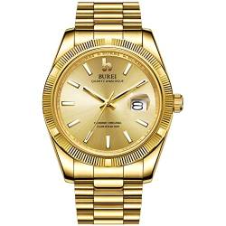 BUREI Herren Uhren Mode Quarzuhr Volles Gold Analoges dial mit Datumsfenster Edelstahlband Uhren für Männer von BUREI