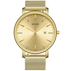BUREI Herren Uhren Ultra Dünne Minimalistische Quartz mit Datumsanzeige Gold Armbanduhr Herren von BUREI