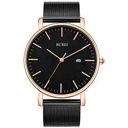 BUREI Herren Uhren Ultra Dünne Minimalistische Quarzuhr mit Datumsanzeige für Damen und Herren Classic Design von BUREI