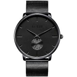 BUREI Herrenuhr Black Quartz Analog Armbanduhren für Damen Minimalist Classic Design von BUREI