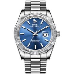 BUREI Luxus Uhr Herren Analog Quarzuhr mit Saphirglas Datumsanzeige Manner Armbanduhr 41MM Silber Edelstahl Herrenuhr von BUREI