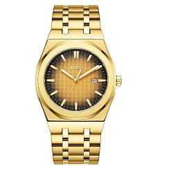 BUREI Mode Minimalistische Business Herren Armbanduhren Edelstahl Wasserdicht Quarzuhr für Mann, Gold-2 von BUREI