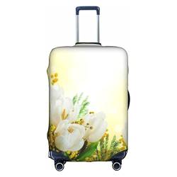 BURGHR Hello Autumn Gepäckabdeckung, verdickt, elastisch, waschbar, Reisekoffer-Schutzhüllen, passend für 45,7-81,3 cm Gepäck, Weiße Tulpen Blumen, Large von BURGHR