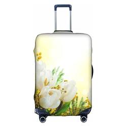BURGHR Hello Autumn Gepäckabdeckung, verdickt, elastisch, waschbar, Reisekoffer-Schutzhüllen, passend für 45,7-81,3 cm Gepäck, Weiße Tulpen Blumen, Small von BURGHR