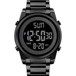 BURK 1611 Herren Digitaluhr Mode Sport Edelstahl Wasserdicht Armbanduhr Mode Luxus, schwarz von BURK