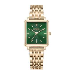 BURKER Armbanduhr Daisy Gold Grün - Damen Uhr Liebes Geschenk für Sie - Analog Quarz Armbanduhr Quadratisch Wasserdicht 3 ATM - 28 mm von BURKER