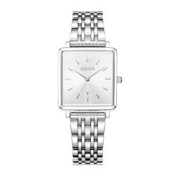 BURKER Armbanduhr Daisy Silber - Damen Uhr Liebes Geschenk für Sie - Analog Quarz Armbanduhr Quadratisch Wasserdicht 3 ATM - 28 mm von BURKER