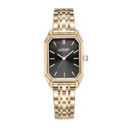 BURKER Damen Uhr Isabell Gold Schwarz - Rechteckiger Armbanduhr Analog Quarz Armbanduhr Wasserdicht 3 ATM Edelstahl - 28 mm von BURKER