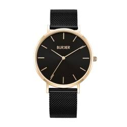 BURKER Ruby Armbanduhr Damen Schwarz Gold Mesh - Damen Uhr mit Milanaise-Armband Analog Quarz Armbanduhr Wasserdicht 3 ATM Edelstahl - 38 mm von BURKER