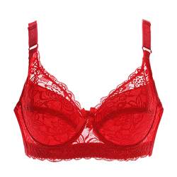 BURUVO Damen Push Up BH mit geblümter Spitze Cups Bügel-BH Gepolsterte Unterwäsche Bustier Dünne Dessous Top Red 100E von BURUVO