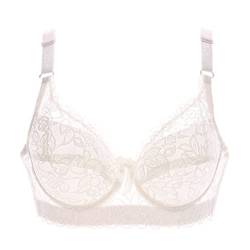 BURUVO Damen Push Up BH mit geblümter Spitze Cups Bügel BH Gepolsterte Unterwäsche Bustier Dünne Dessous Top White 95C von BURUVO