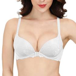 BURUVO Dünner, gepolsterter Push-up-Spitzen-BH für Damen Blumige Y-Linien-Träger Dessous Fester Damen-BH in Übergröße White 100A von BURUVO