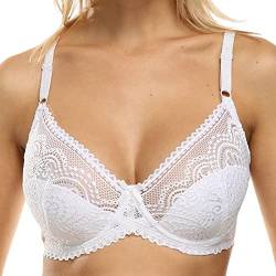 BURUVO Frauen Sexy Spitze Bralette Slim Deep V BH ungefüttert Push Up Multi Size BH Weiß 105B von BURUVO