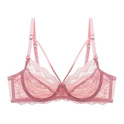 BURUVO Sexy Spitze BH Plus Size ohne Stahlring Riemchen Damen BH Sommer E Cup transparent Pink 100C von BURUVO