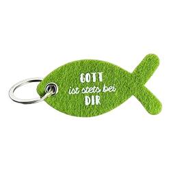 BUSDUGA 4265 Schlüsselanhänger Fisch 8x4cm grün (Gott ist stets bei dir) und (Vertraue auf deine Stärken), Taschenanhänger Glücksbringer, (Gott ist stets bei dir) von BUSDUGA