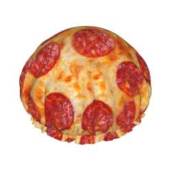 3D Pizza Pepperoni Duschhaube mit elastischer, wasserdichter Duschhaube, doppellagig, wiederverwendbar, Ohrenschützer für Männer, Frauen und Frauen von BUULOO