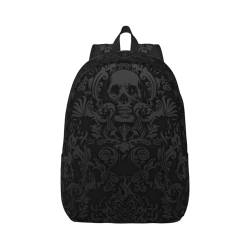 BUULOO Schulter Gothic Tapete Totenkopf Tasche Casual Reisetasche Mädchen Laptop Rucksack Leichter Canvas Rucksack Männer Arbeit Alltag Rucksäcke, Schwarz , M von BUULOO