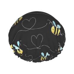 Bumble Bees Duschhaube mit elastischer, wasserdichter Duschhaube, doppellagig, wiederverwendbar, Ohrenschützer für Männer, Frauen und Frauen von BUULOO