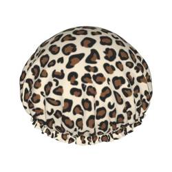 Duschhaube mit Leopardenmuster, elastisch, wasserdicht, doppellagig, wiederverwendbar, Ohrenschützer für Männer, Frauen und Frauen von BUULOO