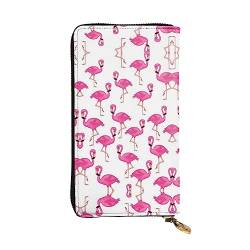 Echtes Leder Lange große Kapazität Herren und Damen rosa Flamingo Reißverschluss Geldbörsen Kann als Geschenke, Kartenetui, Clutches, einteiliges poliertes Finish, mehrfarbiges bedrucktes Muster verwendet werden, Rosa Flamingo, Einheitsgröße von BUULOO