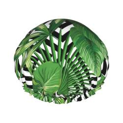 Grüne Palmenblätter, tropische Pflanzen-Duschhaube mit elastischer, wasserdichter Duschhaube, doppellagig, wiederverwendbar, Ohrenschützer für Männer, Frauen und Frauen von BUULOO